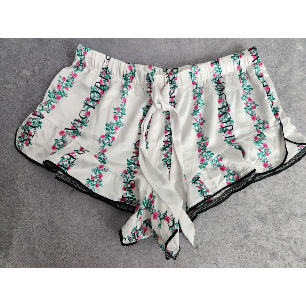 Victoria's Secret Silky Satin Shorts Sleep Pajama Pj Ruffle Floral S Small White